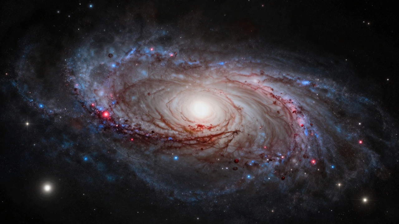 High-power close-up of the Andromeda Galaxy's core showing spiral dust lanes and glowing globular clusters.