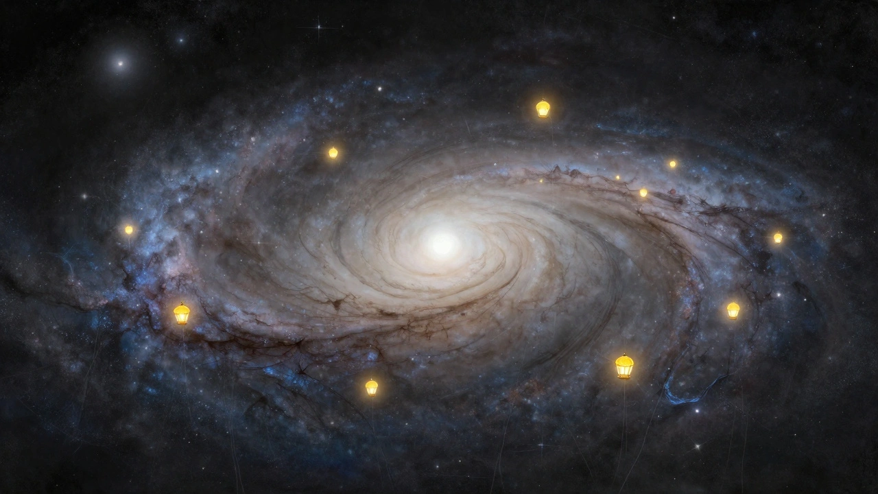 RR Lyrae stars pulse like ancient lanterns across the Milky Way's galactic halo, guided by invisible dark matter.