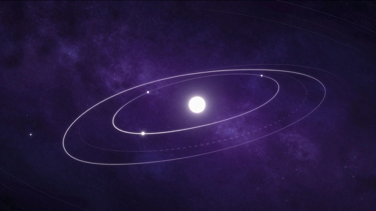 A symbolic representation of a variable star with a steady comparison star and a flickering check star, illustrating error detection in astronomical measurements.