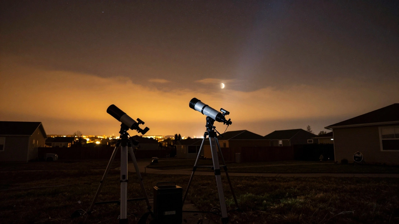 Backyard astronomy setup against city light pollution