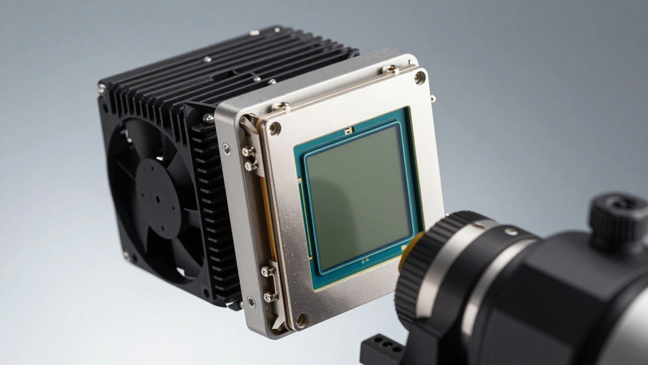 Close-up of a cooled camera sensor for astronomy use