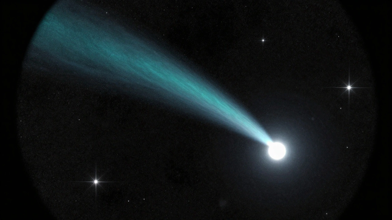 Glowing comet tail discovered against a dark starry sky
