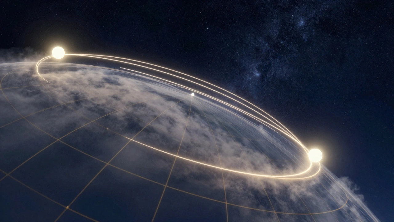 Illustration of star trails arcing across a celestial coordinate sphere