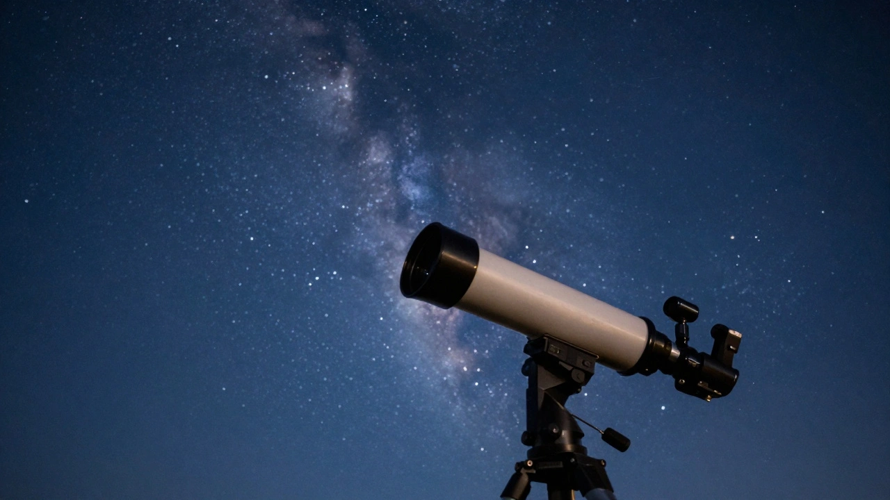 A person using a telescope with an upgraded eyepiece to view the Milky Way at night.