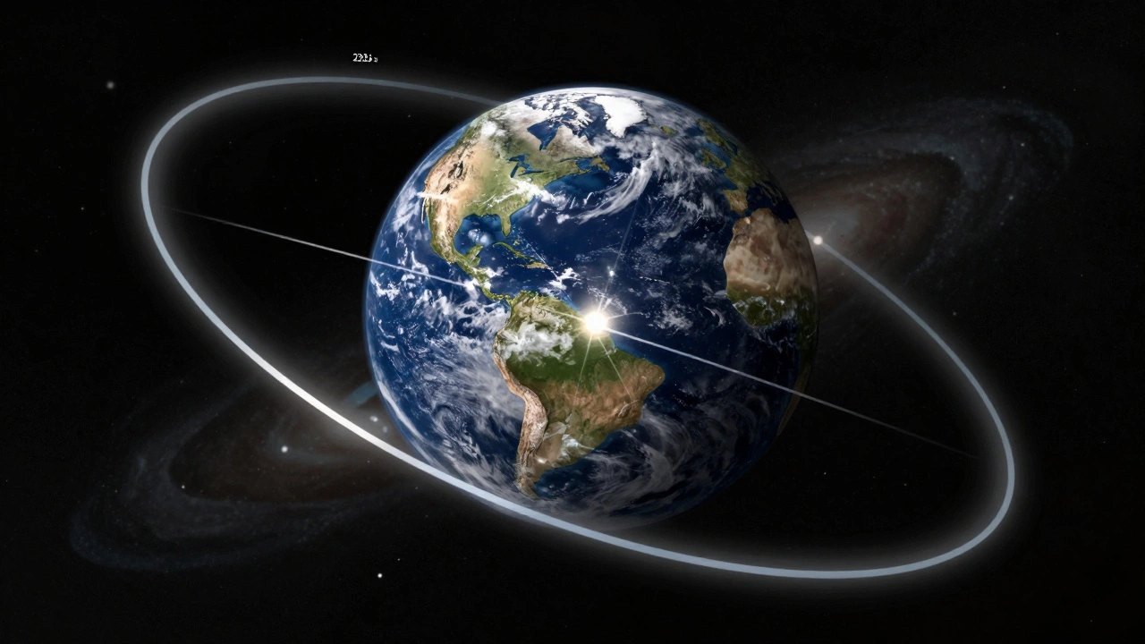 A scientific illustration of Earth's tilt showing the intersection of the celestial equator and the ecliptic.