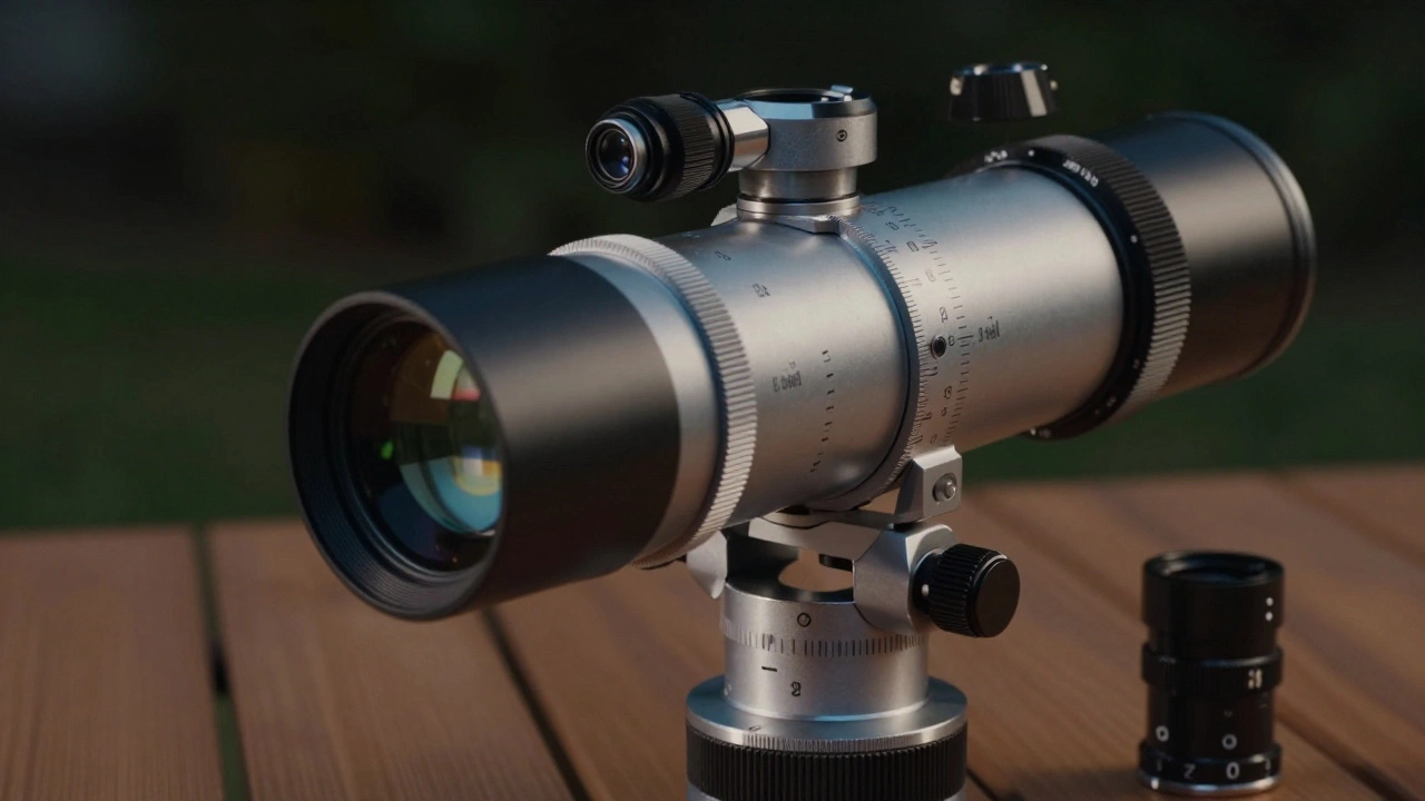 Close-up of a large 2-inch telescope eyepiece being placed into a metal focuser.