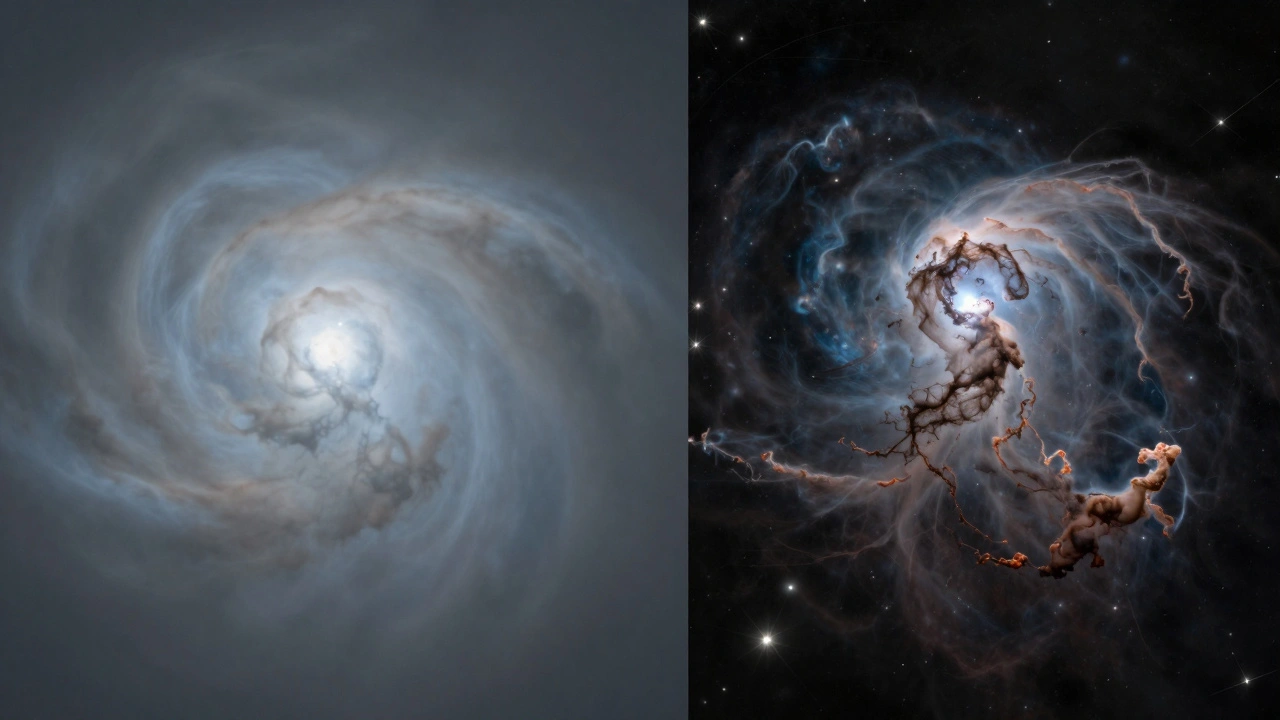 Comparison of the Orion Nebula seen through thick atmosphere versus clear high-altitude air.