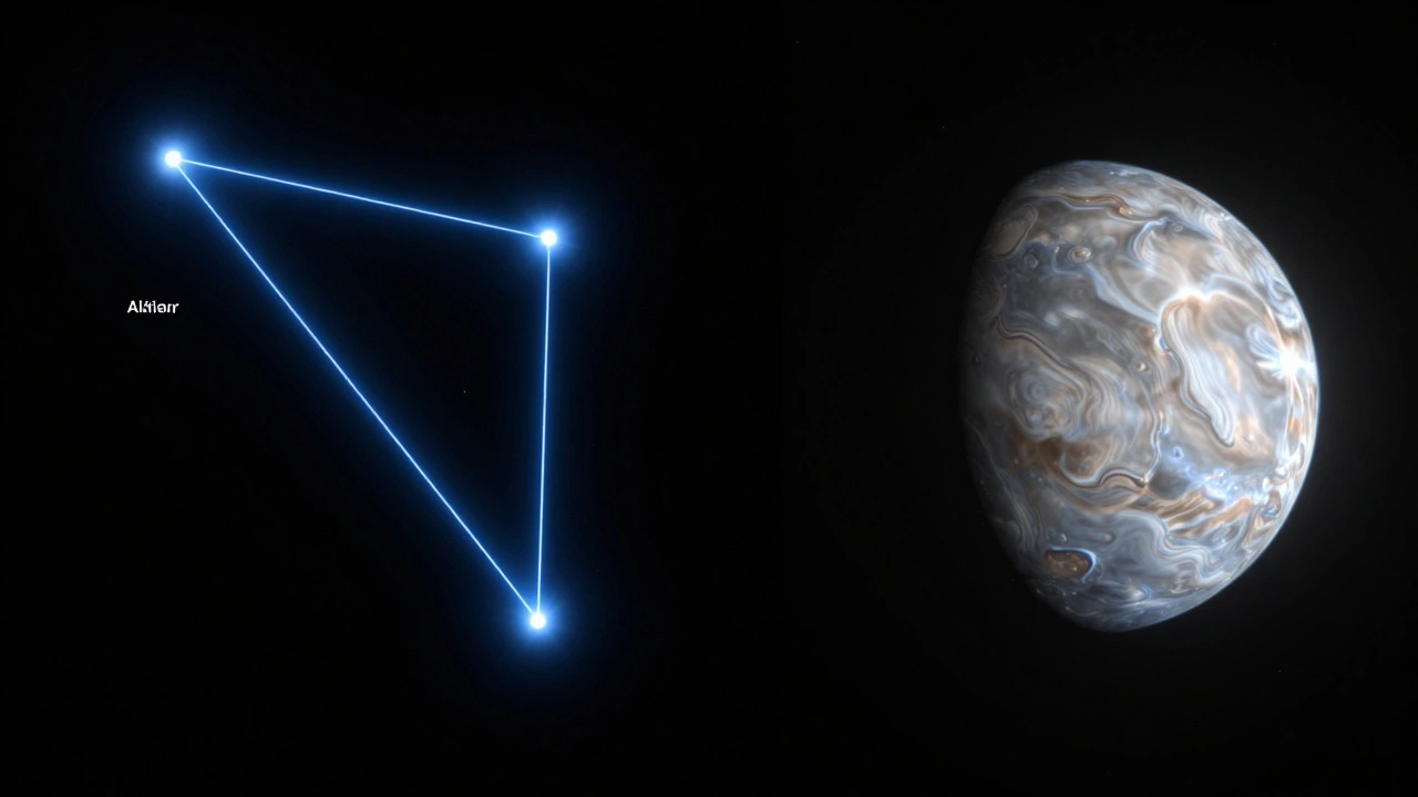 Comparison of the Summer Triangle stars and the flattened shape of star Altair
