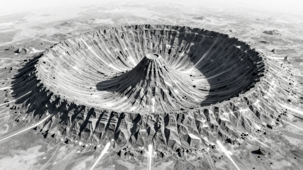 Complex lunar crater with central peak and radiating ejecta rays.