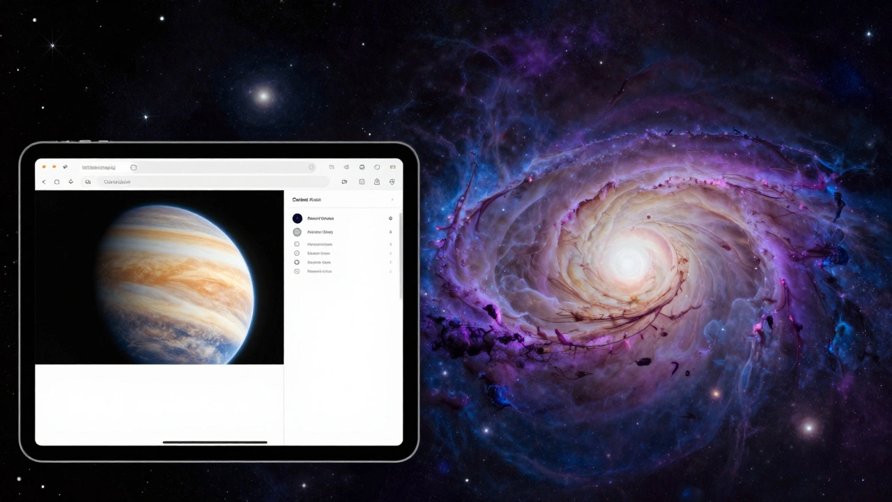 Split view comparing a simple web star map with a detailed deep-space simulation