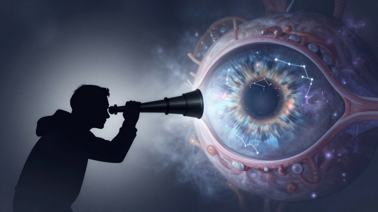 Artistic blend of an eye and stars showing peripheral vision power.