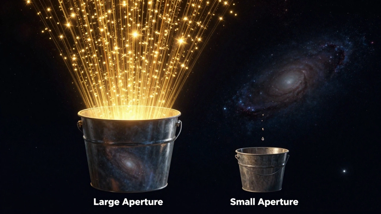 Buckets collecting starlight illustrating aperture importance