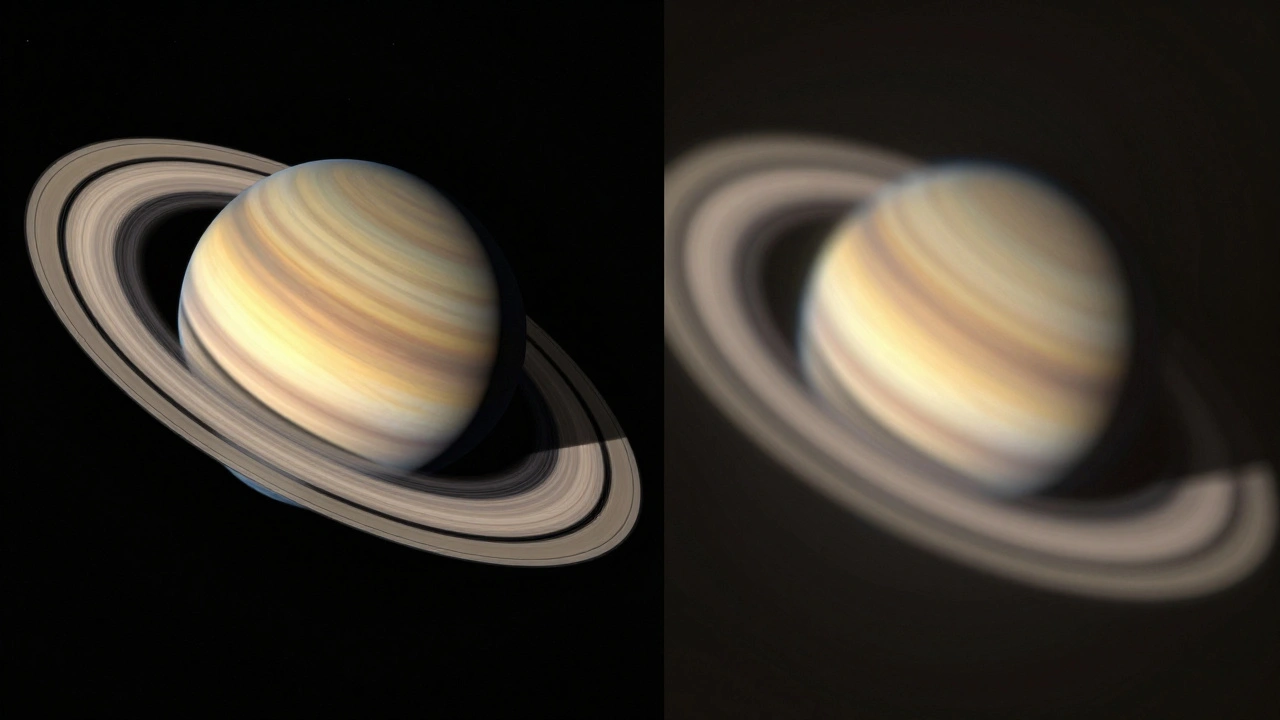Comparison of clear vs blurry Saturn due to excessive magnification