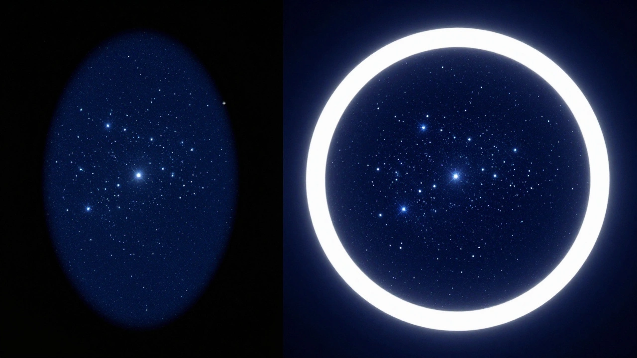 Comparison of narrow vs wide true field of view framing the Pleiades star cluster.