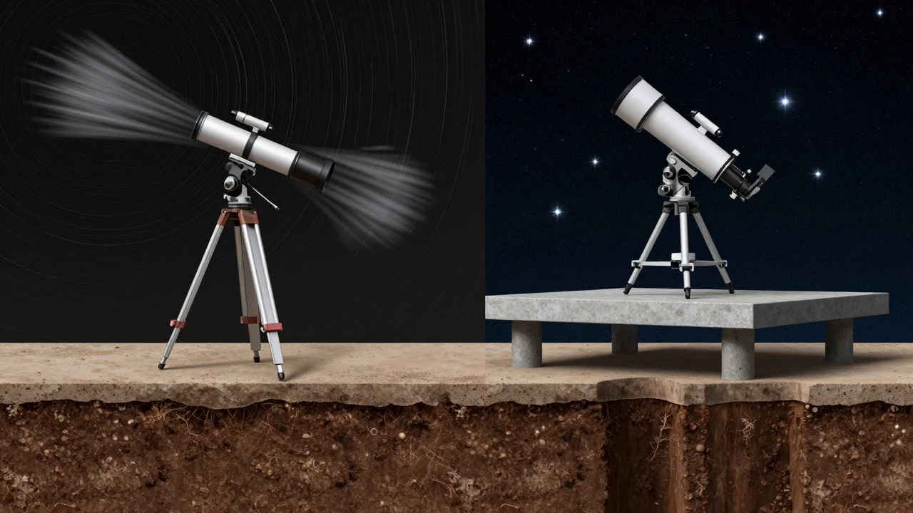 Comparison of shaky tripod versus stable pier for telescope mounting