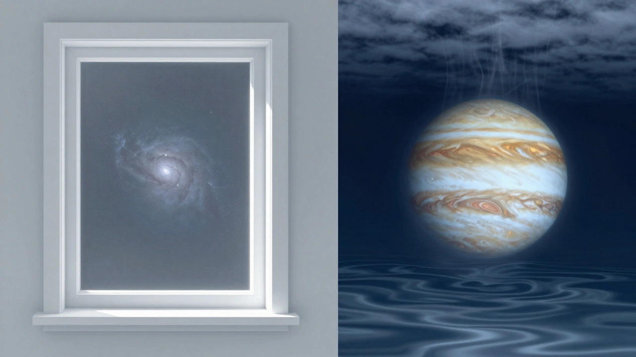 Split illustration comparing clear transparency vs turbulent seeing
