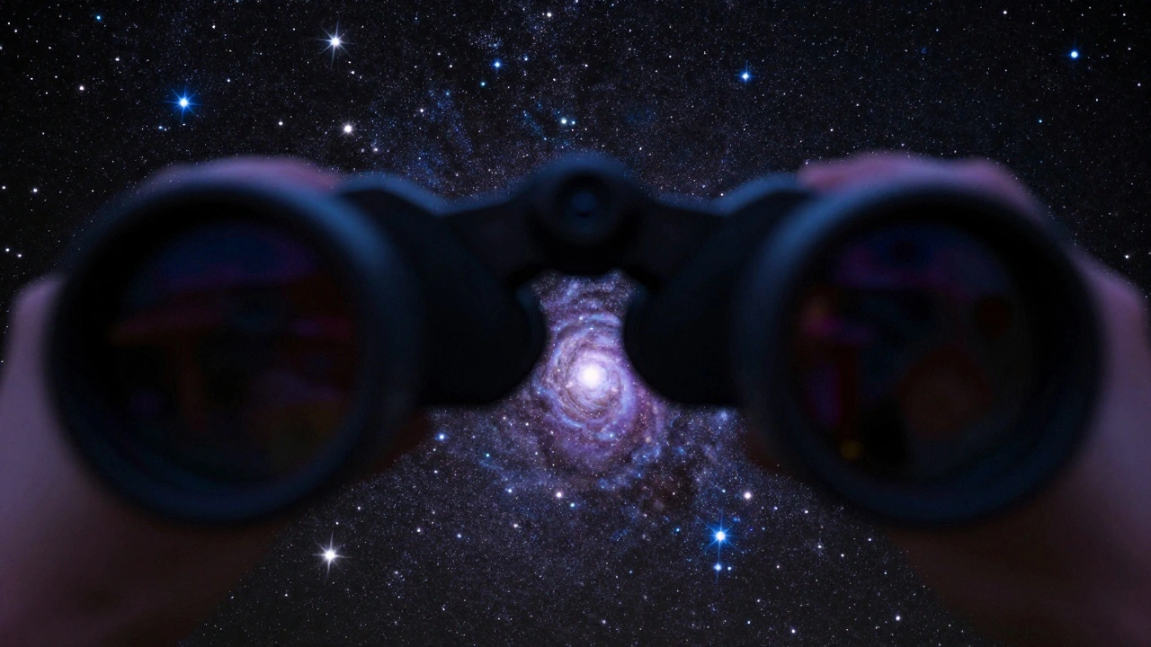 Starry star cluster viewed through binoculars at night