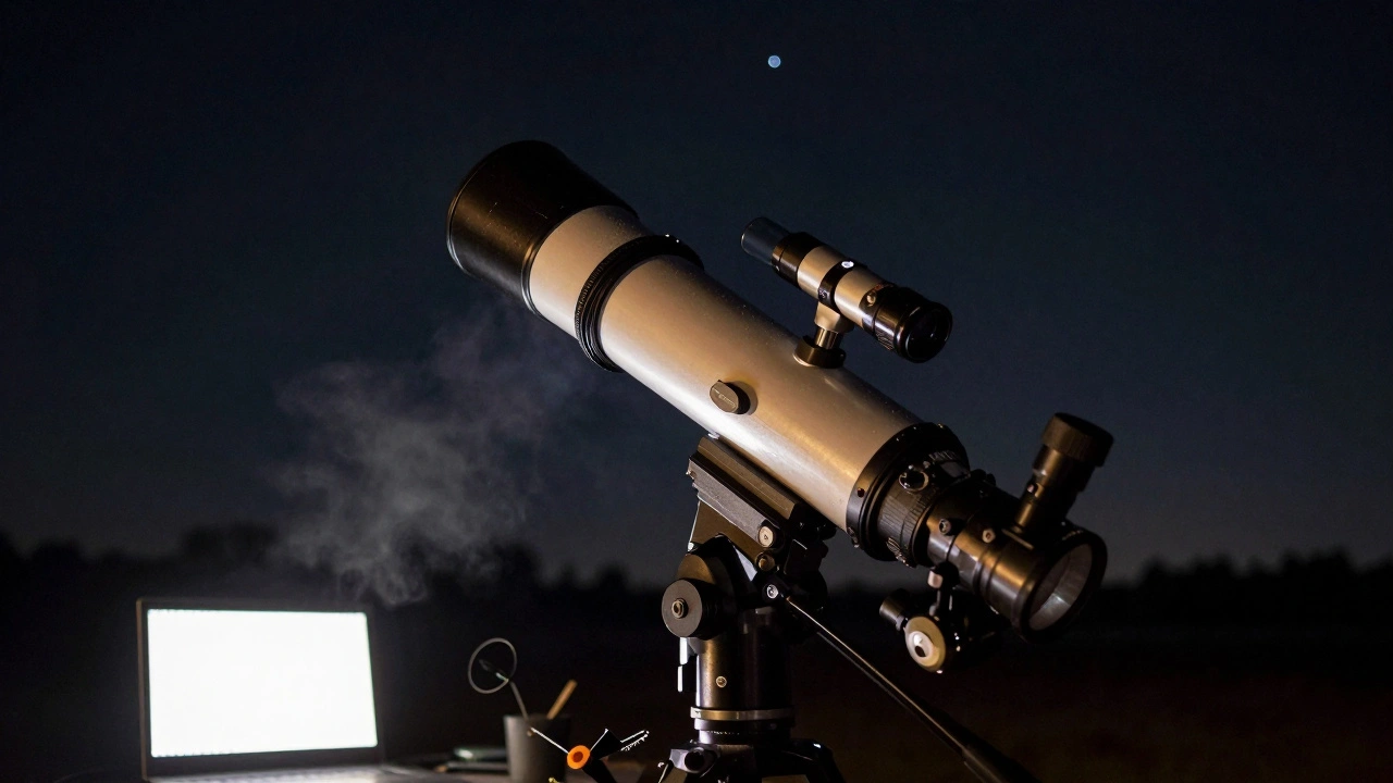 Telescope setup with cooled camera under dark night sky