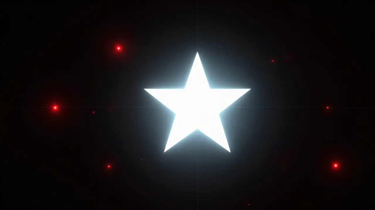 Abstract illustration of a bright white star surrounded by faint red dots and grid lines
