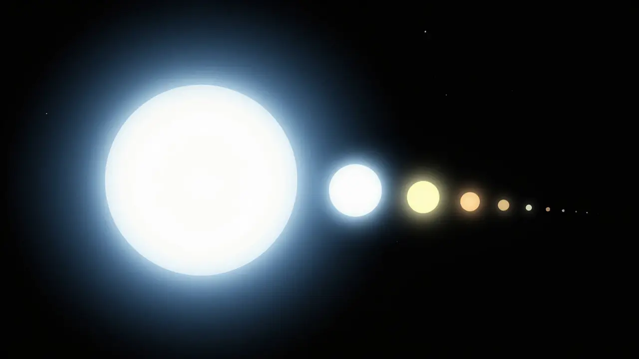 Artistic visualization of star brightness magnitudes fading from bright to faint
