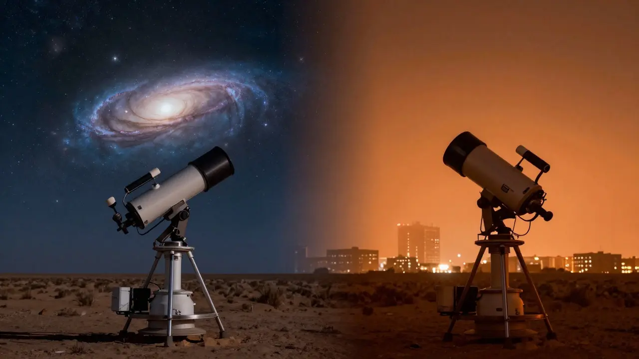 Comparison of Andromeda Galaxy visibility in dark rural skies versus light-polluted cities