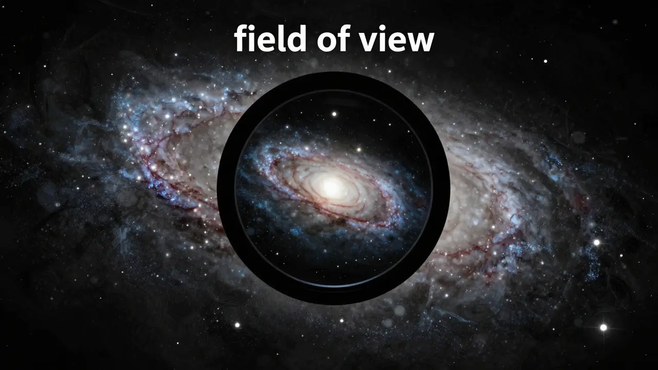 Conceptual art showing the difference between telescope view and naked eye