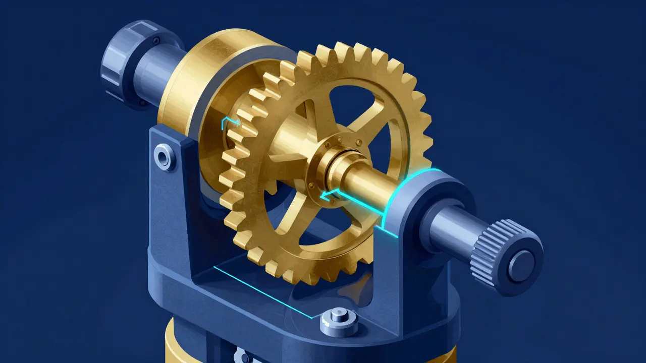 Conceptual cutaway illustration showing gear backlash mechanics in a mount