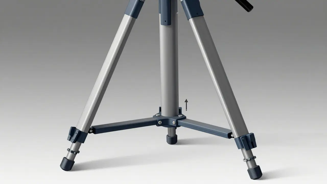 Diagram showing metal spreader bars connecting tripod legs to increase structural rigidity