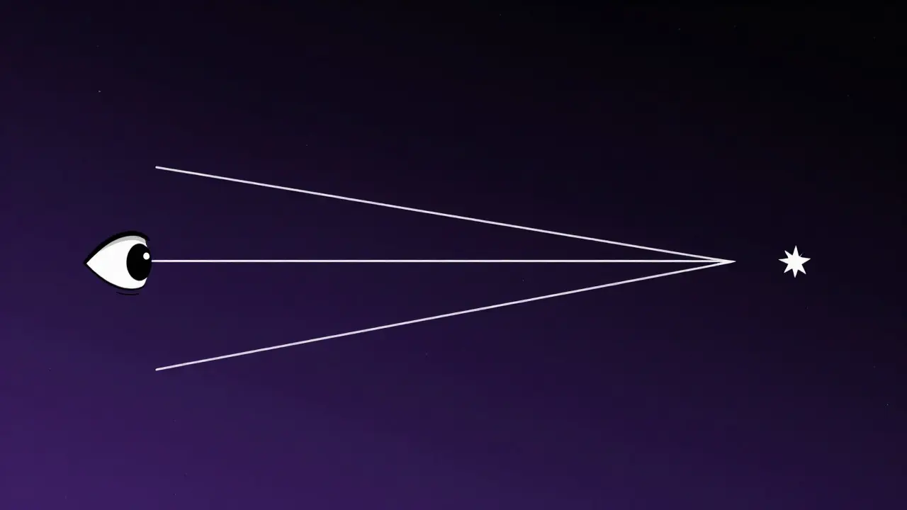 Diagram showing the angle formed between an eye and a distant star