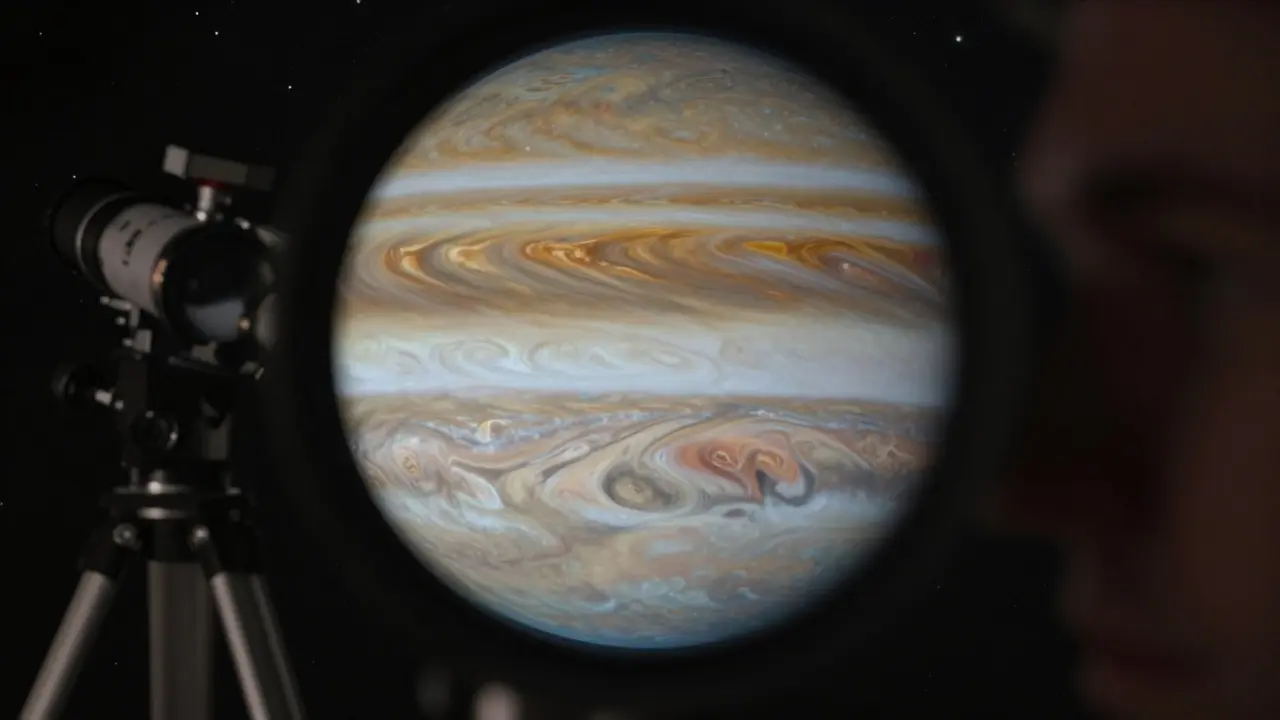 Distorted view of Jupiter seen through a telescope