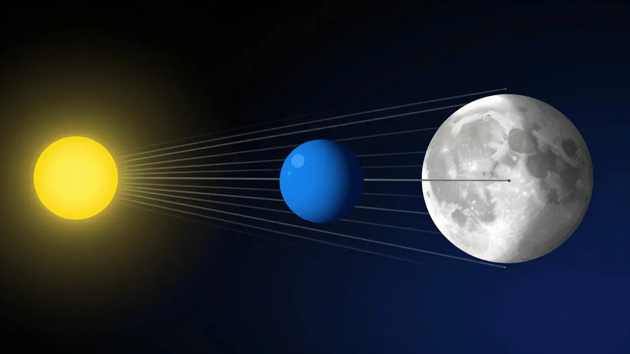 Geometric diagram illustrating the phase angle between Sun, Earth, and Moon