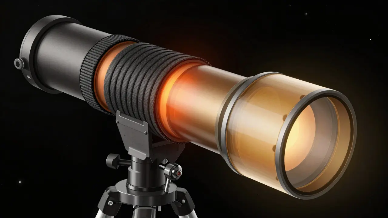 Illustration of a telescope with separate dew strap and shield heating zones