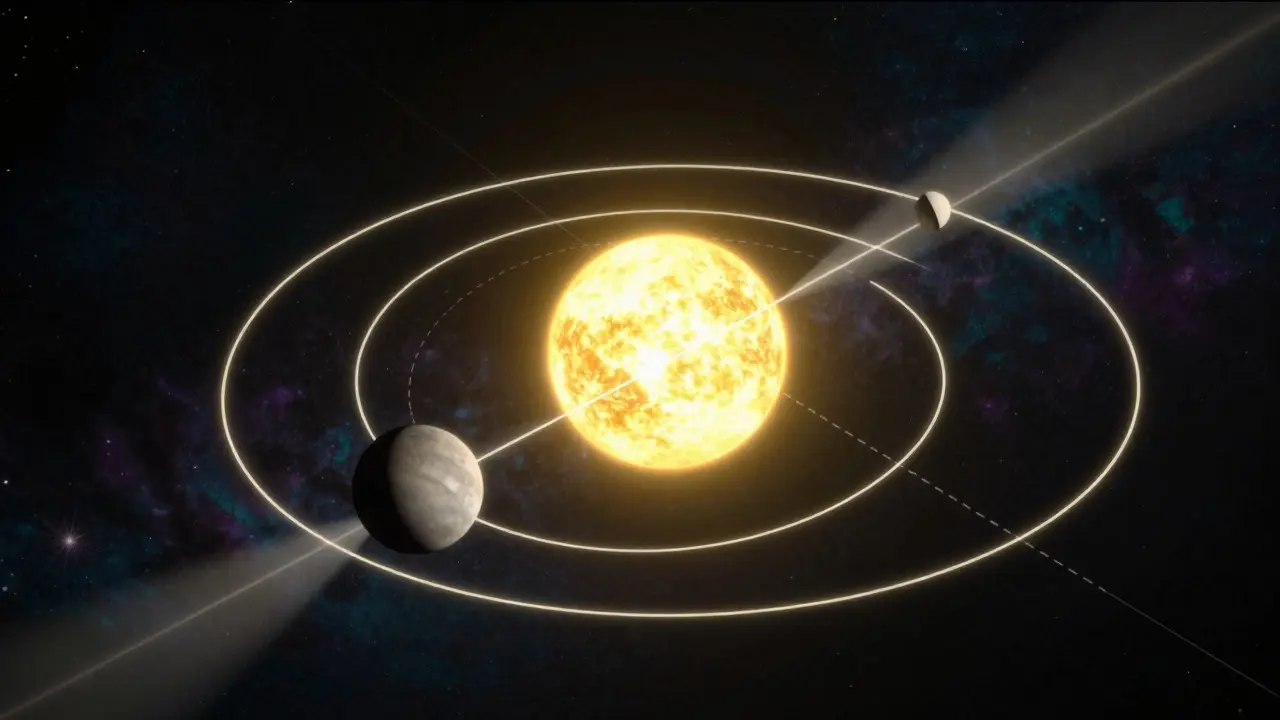 Illustration of Mercury's orbit showing greatest elongation angle