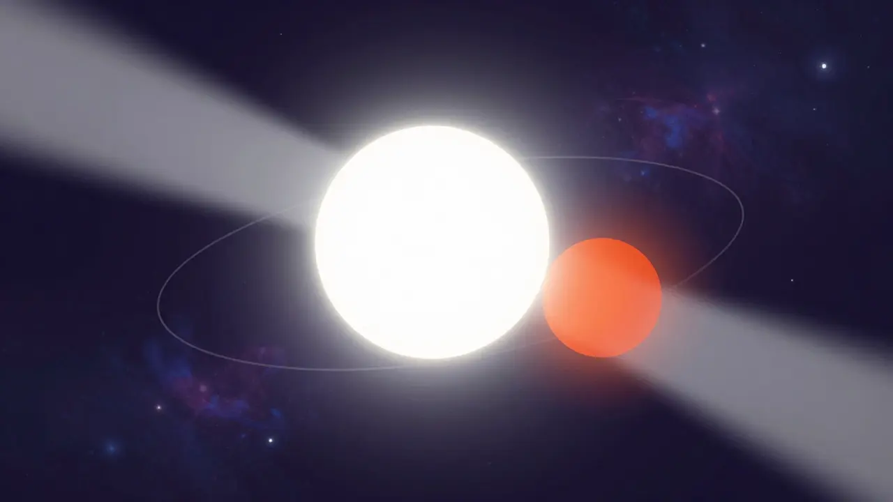 Illustration of two stars during a primary eclipse event