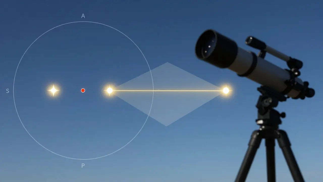 Illustration showing alignment of stars and a target object via a triangle