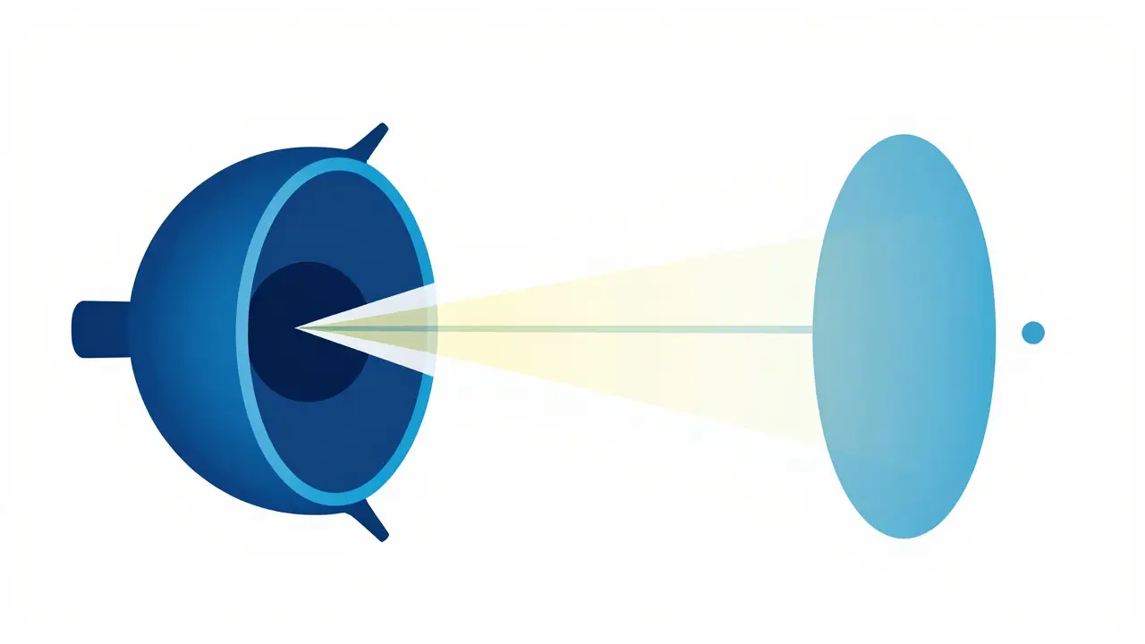 Illustration showing how astigmatism distorts light focus in the eye