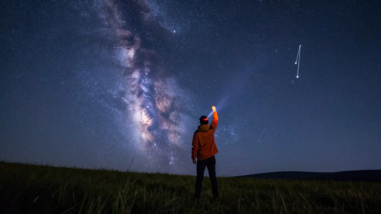 Person using their fist to measure the distance to the Big Dipper