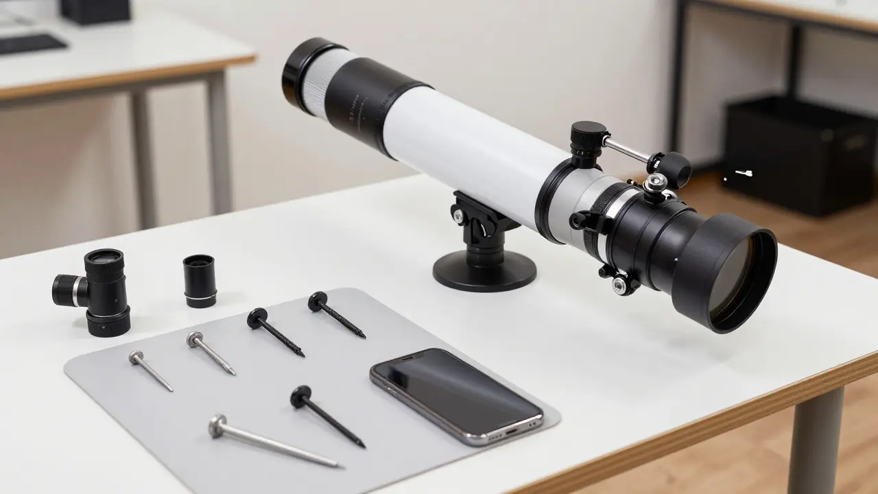 Telescope maintenance setup with collimation tools and smartphone