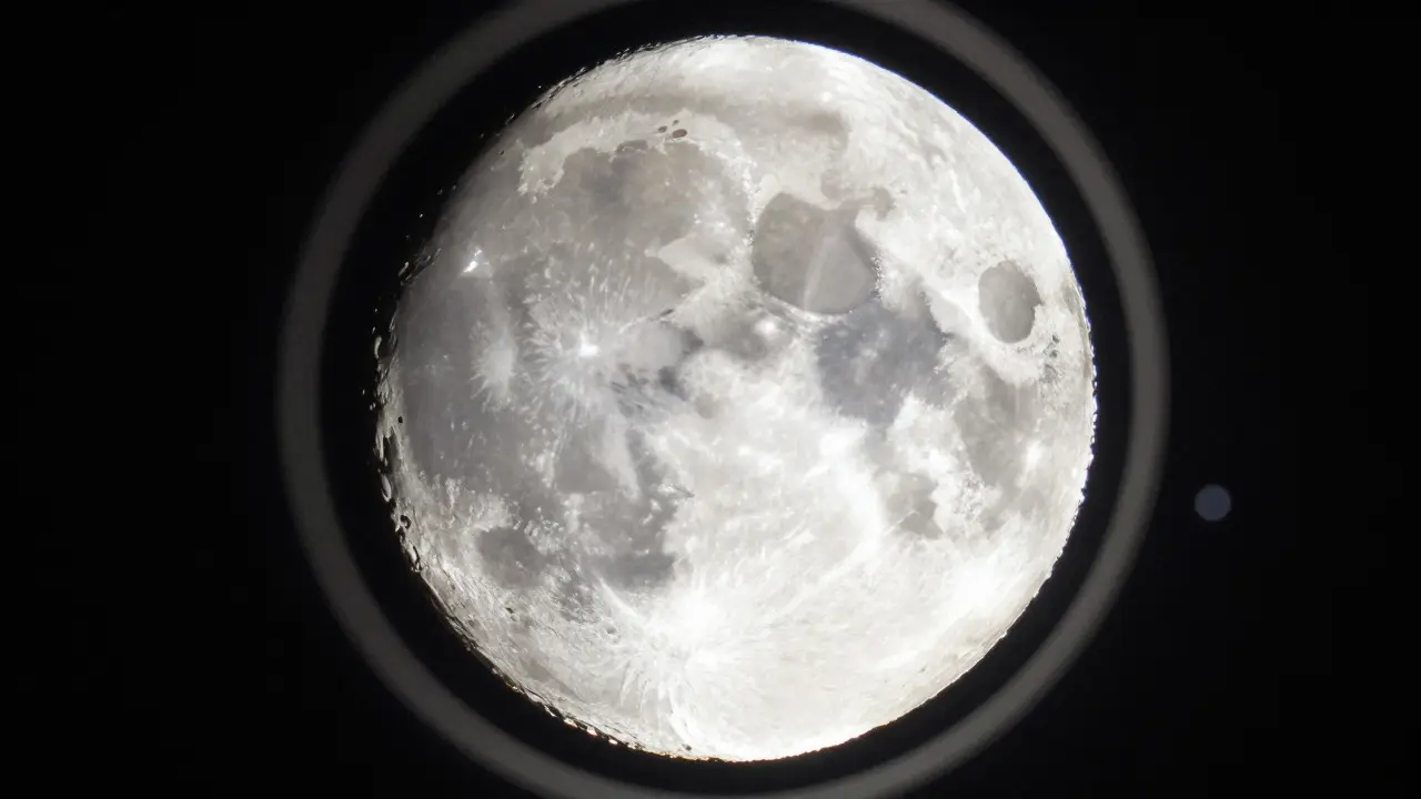 Telescope view of a waxing gibbous Moon with sharp terminator detail