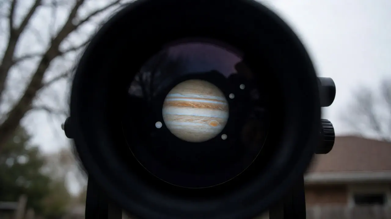 View of Jupiter through telescope eyepiece