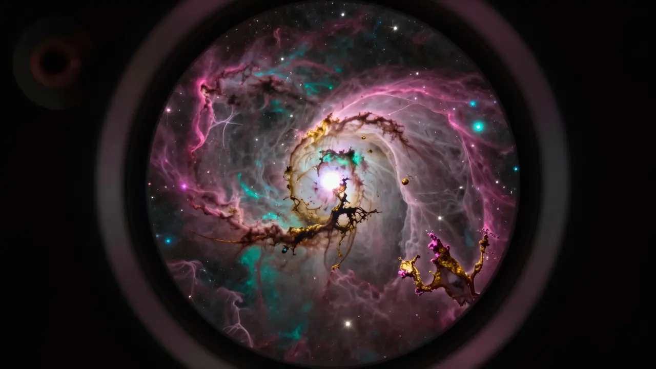 View of Orion Nebula through a telescope eyepiece