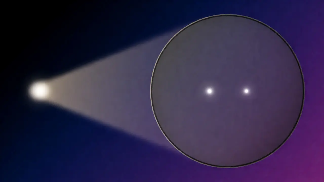 Conceptual diagram comparing blurred vs. resolved star images via aperture size.