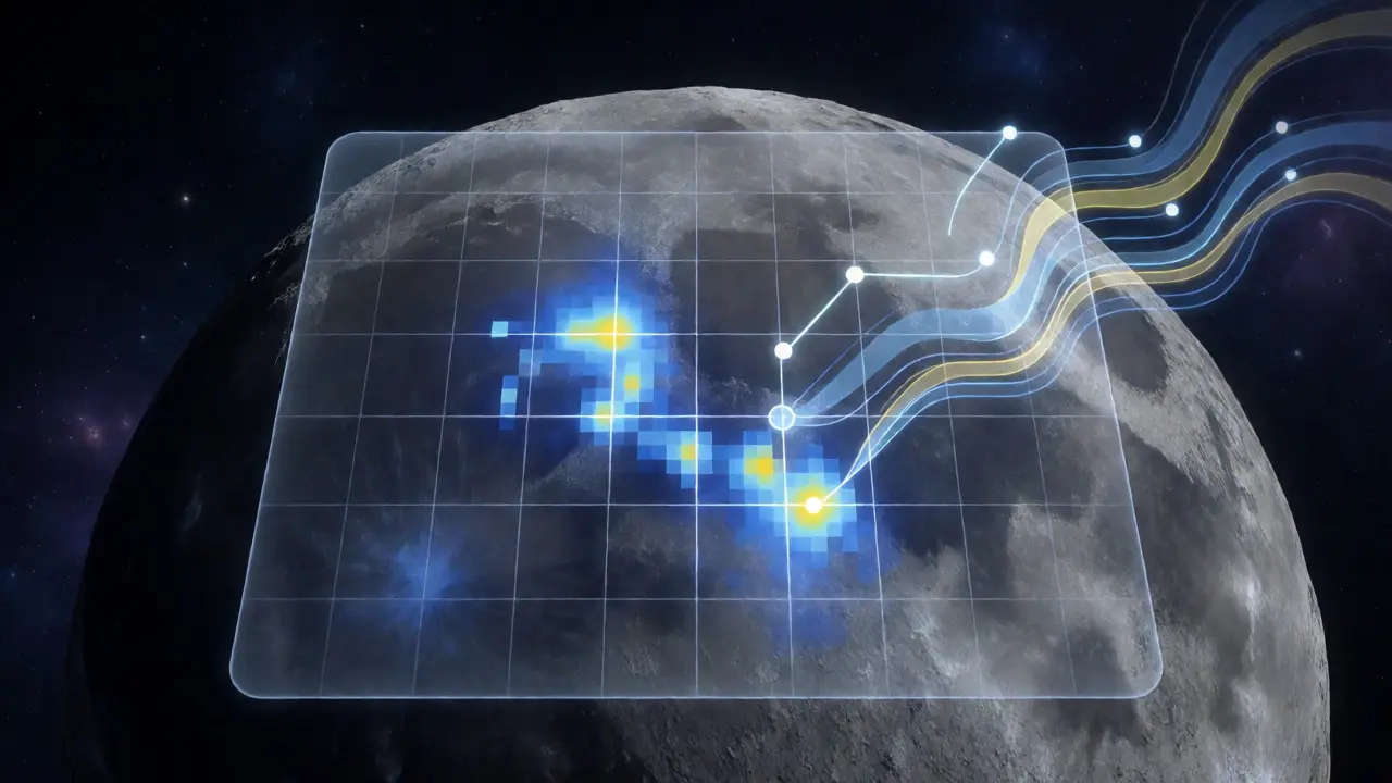 Digital visualization of lunar impact data analysis with heat maps